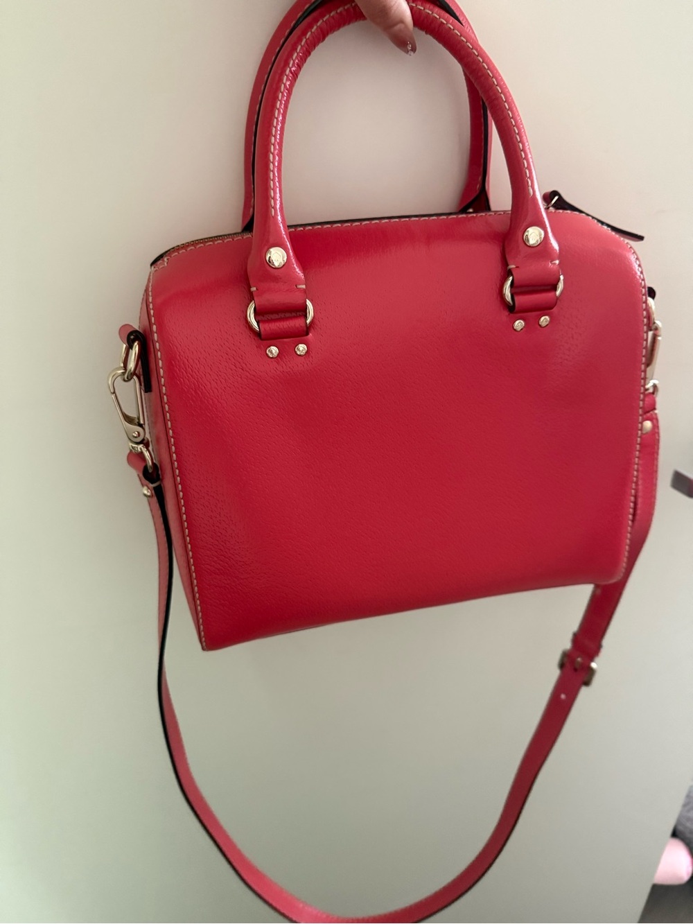 kate spade red leather dome satchel with gold hardware - Picture 2 of 2